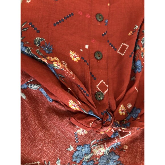 WOMAN JUNIOR NOBO RUST SLEEVELESS FLORAL TIE V NECK SHIRT SIZE XL (15-17) NWT - Picture 5 of 5